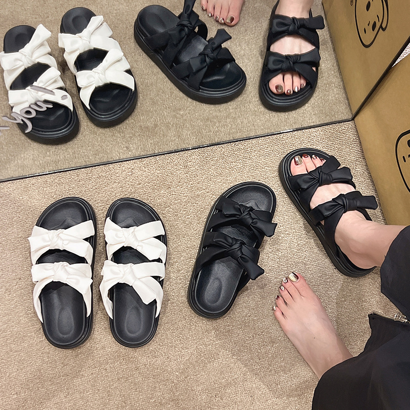 Ddmyoutdoor Bowknot One Strap Sandals For Women Summer New Korean Style Cute Student Thick Soled Outdoor Open Toe S Slippers Outdoor Shoes