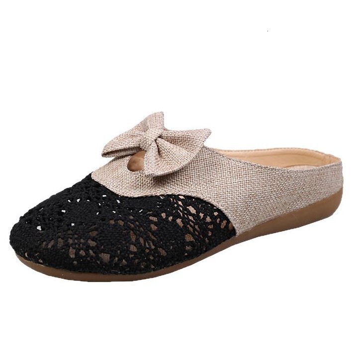 Ddmyoutdoor Women S New Summer Versatile Outdoor Mesh Breathable Non Slip Linen Cotton Closed Toe Half Slippers Cool Sandals For Outdoor Shoes