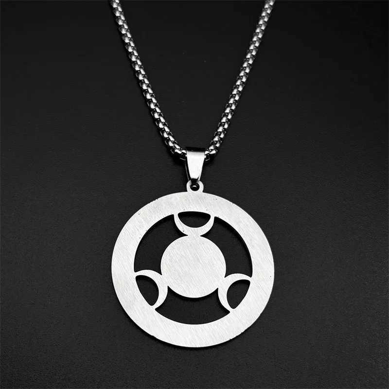Wicca Triple Moon Goddess Hecate Wheel Stainless Steel Pendant Necklace Strophalos Hecate Magic Symbol Charm PIN Jewelry Gift Z250614