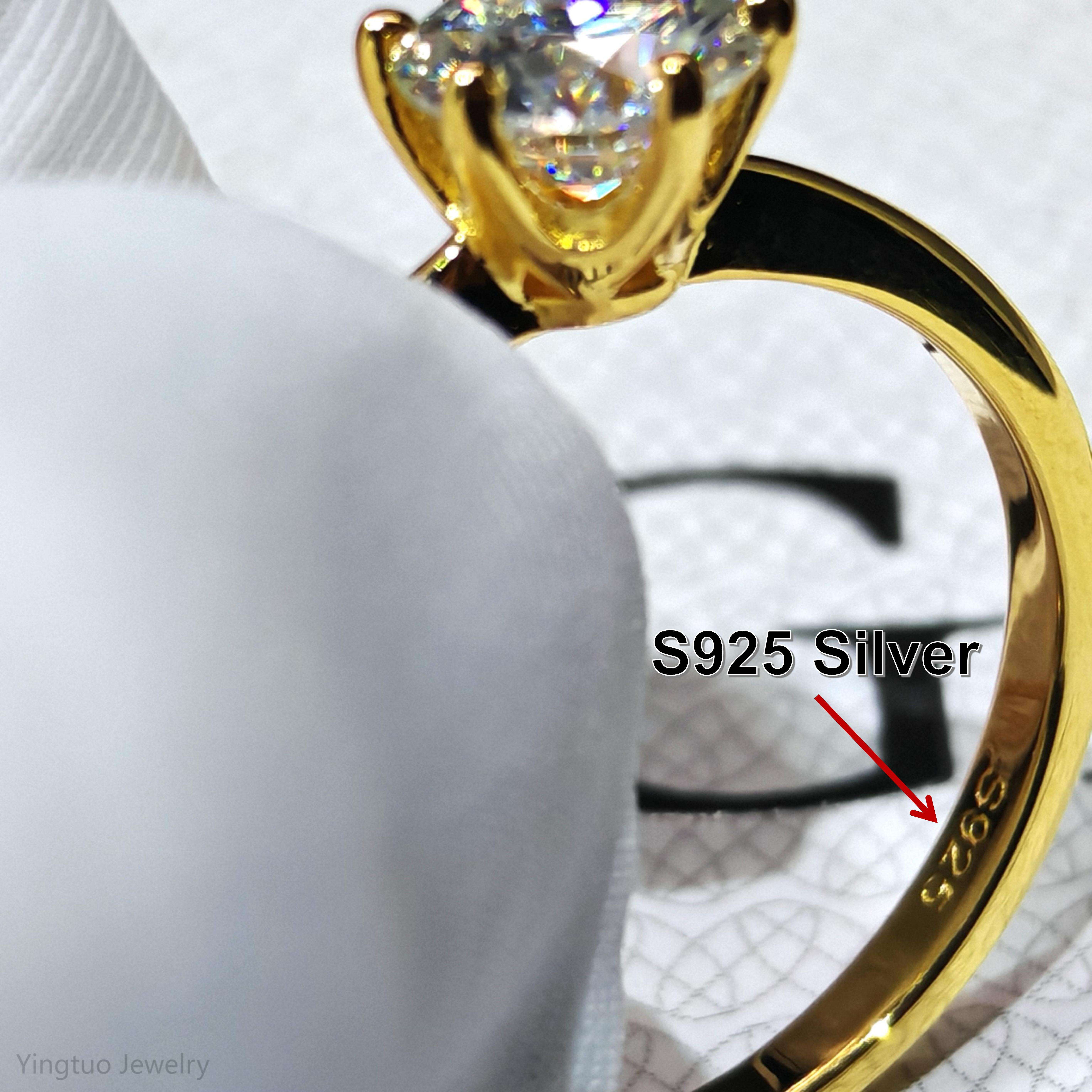 Wholesales Prices Hip Hop S925 Six Claw 6.5mm 1 Ct Moissanite D VVS1 Rings S925 18k White Gold Yellow Gold Plated With GRA