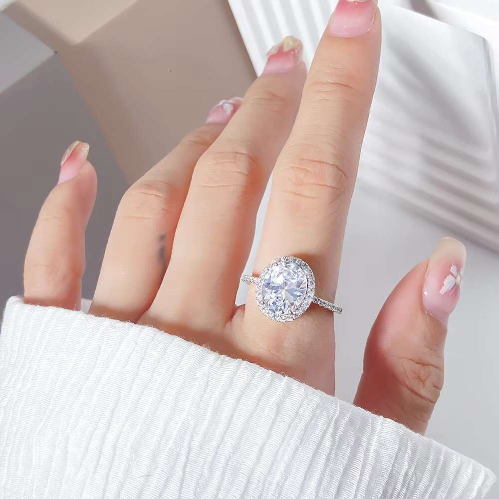 FOXI 8*10 Halo Oval Cut Moissanite Diamond Engagement Ring Platinum Plated 925 Sterling Silver VVS Moissanite Diamond Fine Rings