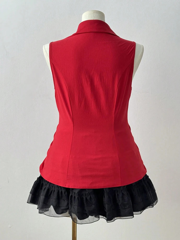 Plus Size Summer Womens Big Music Festival Tie Bow Slim Sleeveless Shirt Polyester Material 250614