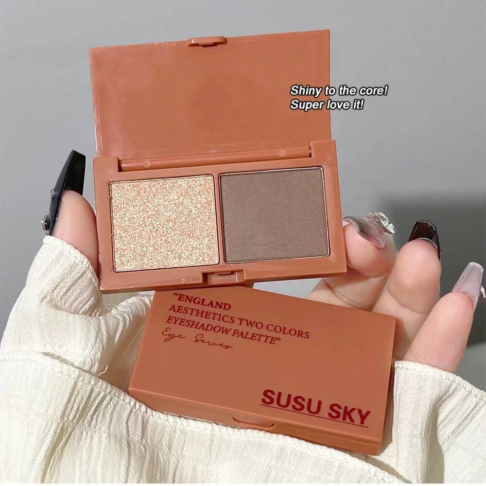 Two Color Eyeshadow Palette Korean Professionals Big Eyes Pearlescent Matte Shiny Eye Shadow Pallet Makeup Pigment Powder