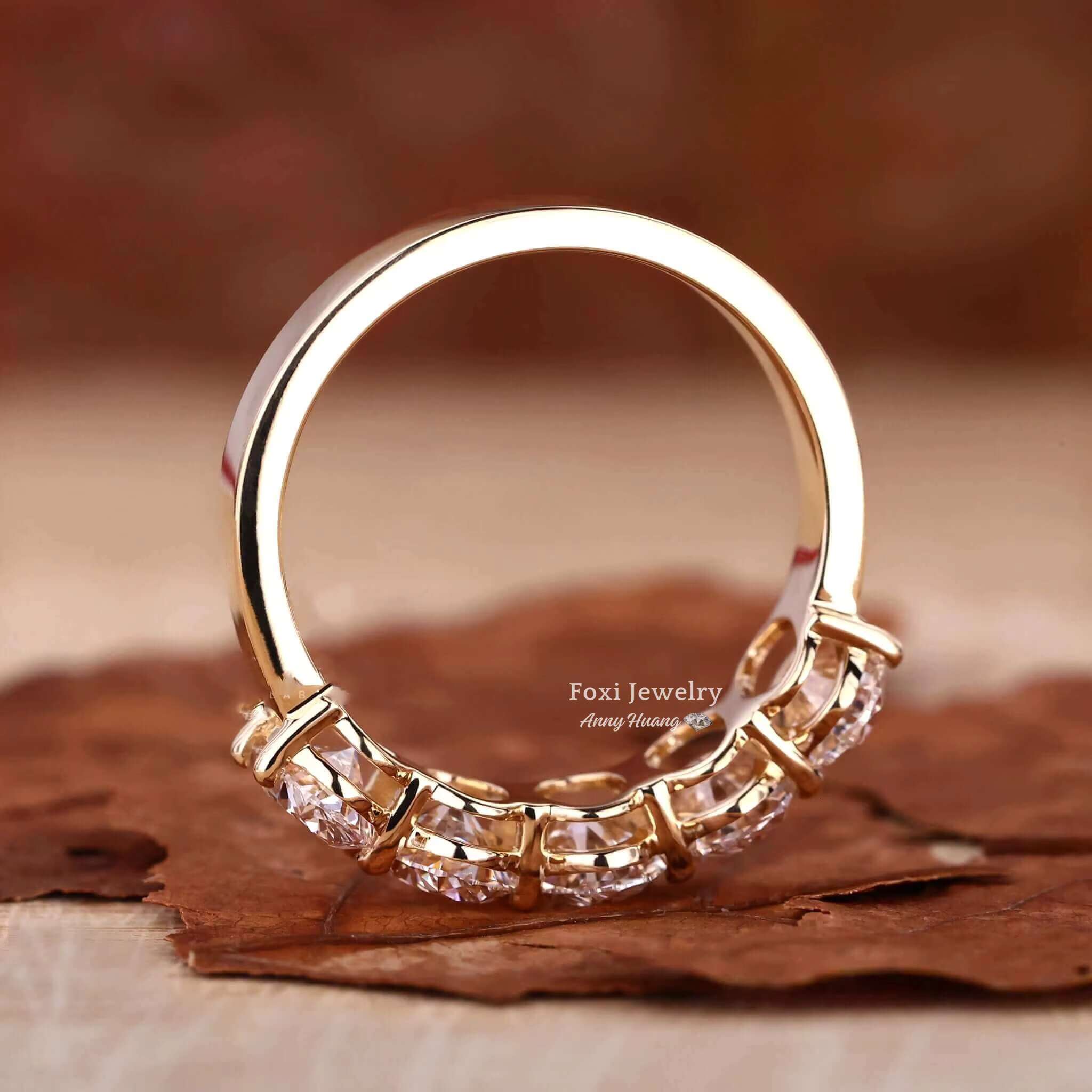925 Silver Jewelry Yellow Gold Oval Cut Five Stones Lab Grown Diamond Wedding Ring Bling VVS Moissanite Eternity Rings for Women
