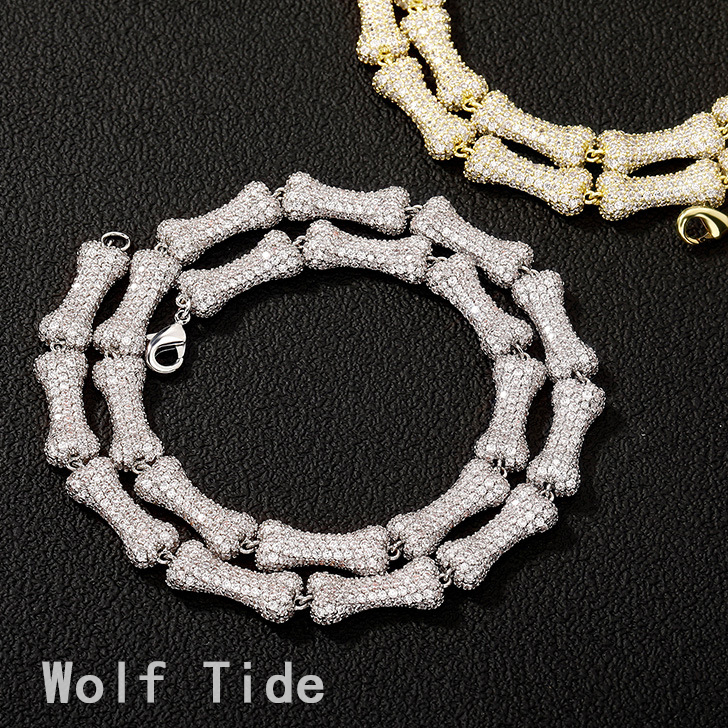 9mm Fine Quality Hip Hop Bone Charms Necklace Bracelet Jewelry Set Full Cz Zircon Neck Chains Personalized Mens And Womens Rapper Halloween Gifts Neck