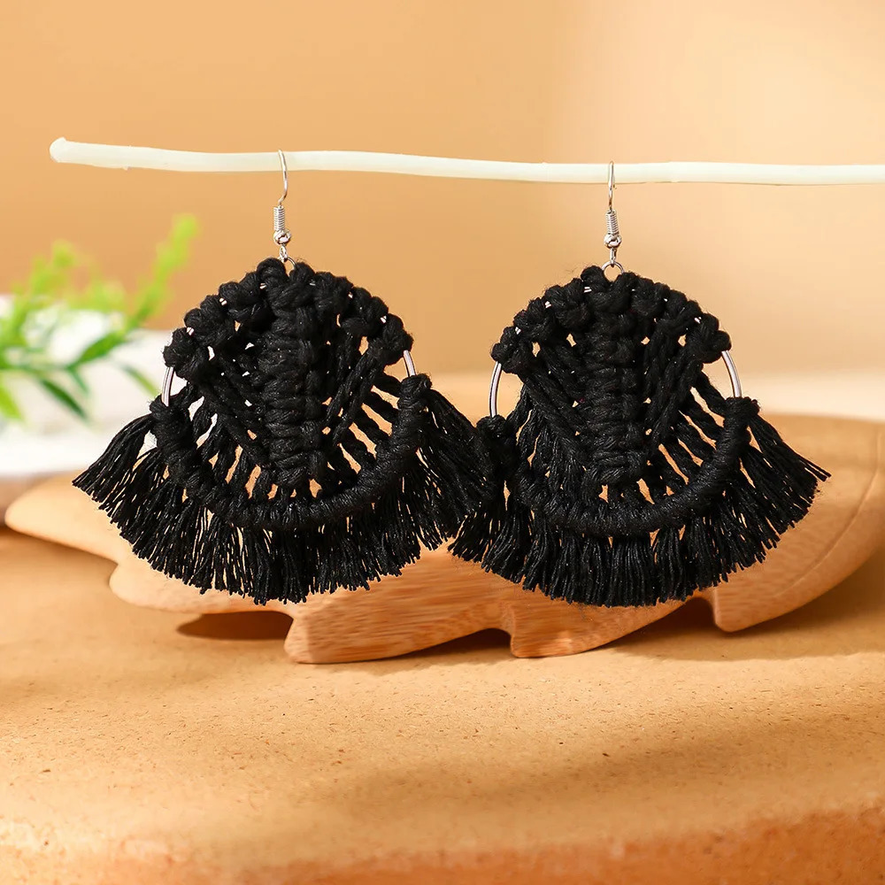 Eco-Friendly Bohemian Festival Macrame Tassel Drop Earrings 925 Sterling Silver Adjustable Tribal Statement Jewelry 250610