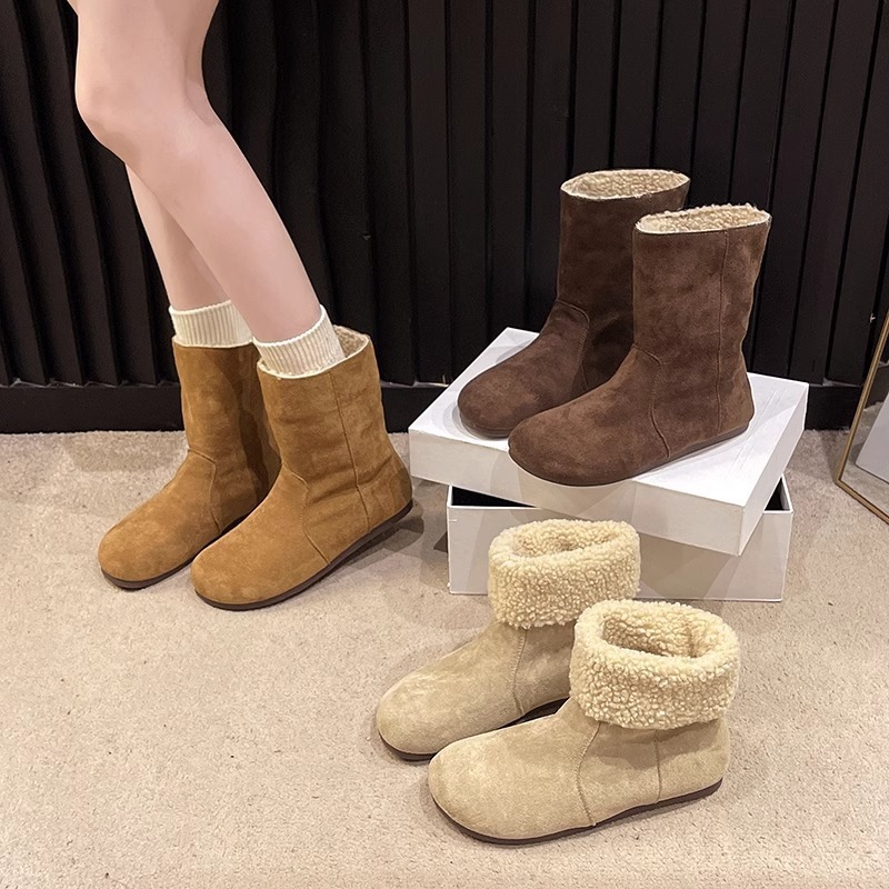 Ddmysports Two Way Wear Snow For Women Winter New Forest Style Lamb Wool Short Boots With Fleece Cotton Shoes Outdoor Shoes