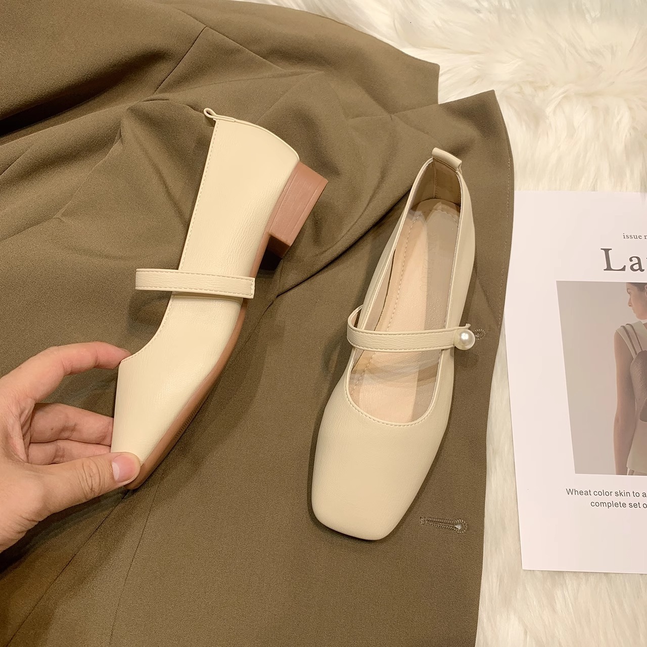 Ddmyoutdoor Square Toe Mary Jane For Women Spring And Autumn New Chunky Heel One Strap French Style Dress Shoes Elegant Versatile Outdoor Shoes