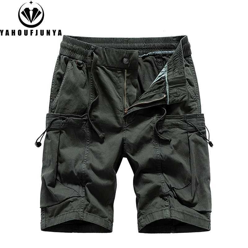 Men Summer Solid Straight Outdoor Leisure Soft Cargo Shorts Men Many Pocket Loose Elastic Fashion Style Short Male Brand Pants W250614