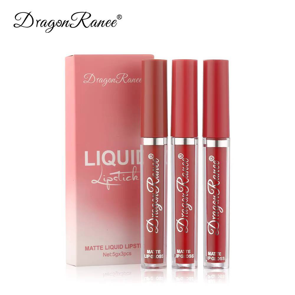 Dragon Ranee 3pcs/set Lip Glaze Velvet Matte Non-Stick Liquid Lipstick Lasting lipgloss happy