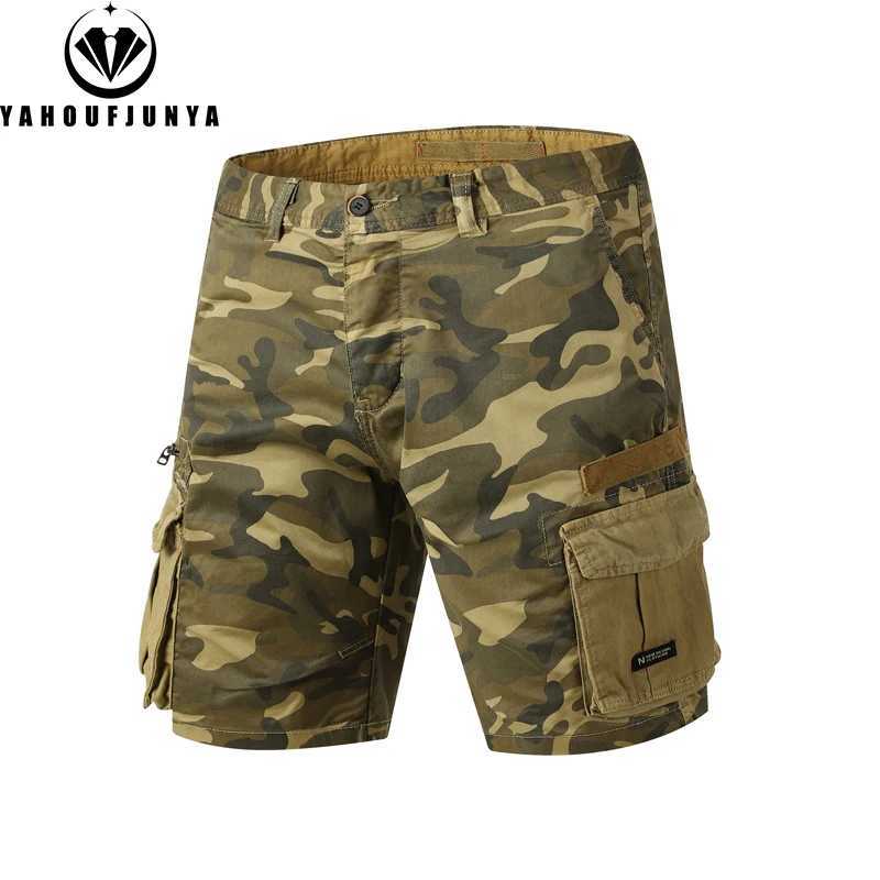 Men Summer Outdoor Leisure Camouflage Solid Cargo Shorts Men Cotton Loose Buttons Comfortable Straight Fashion Design Short MaleW250614
