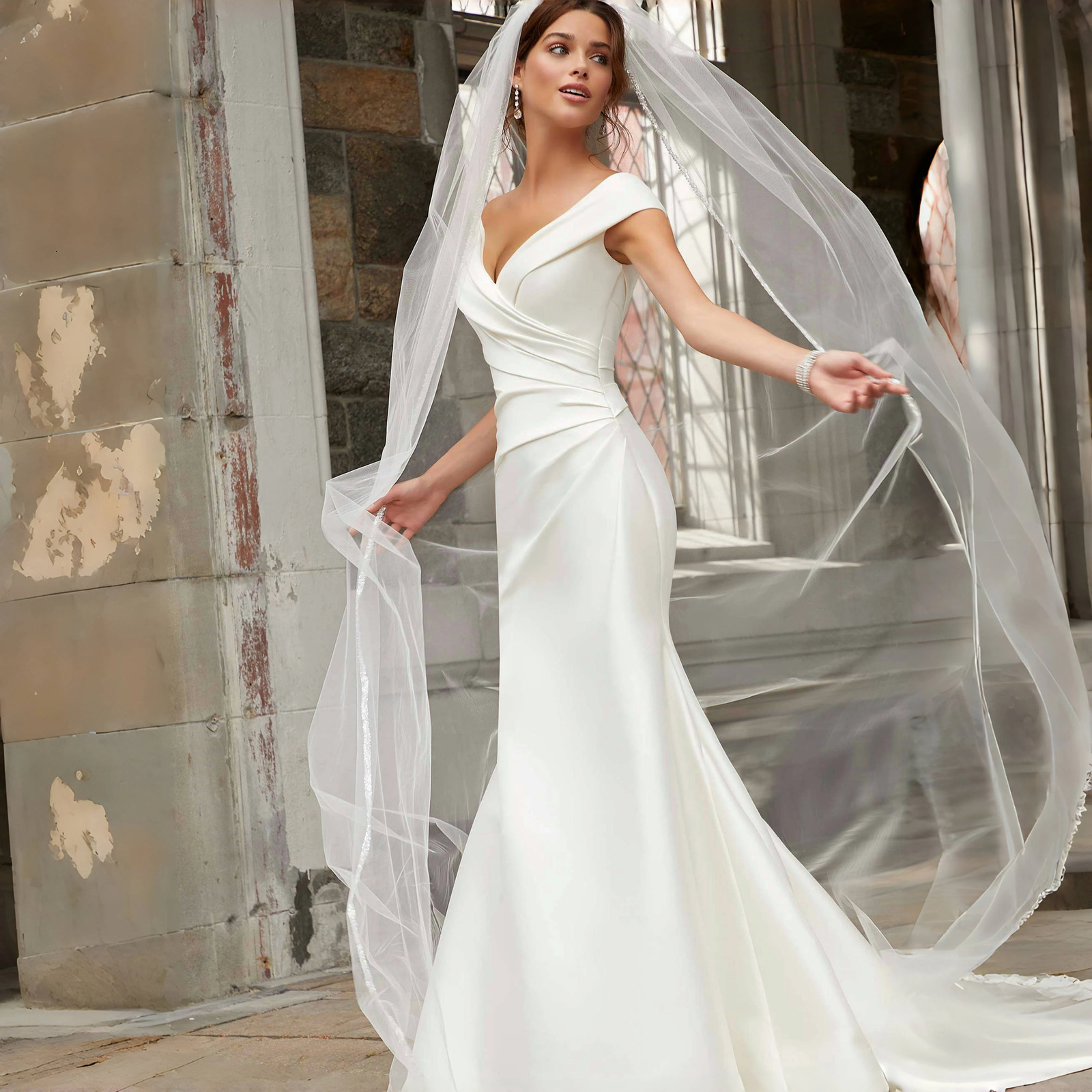 Cathedral Long Wedding Veil Crystal Organza Beaded Bridal Veil with Rhinestone Edge 1 Tier Soft Wedding Accessories G134 250603