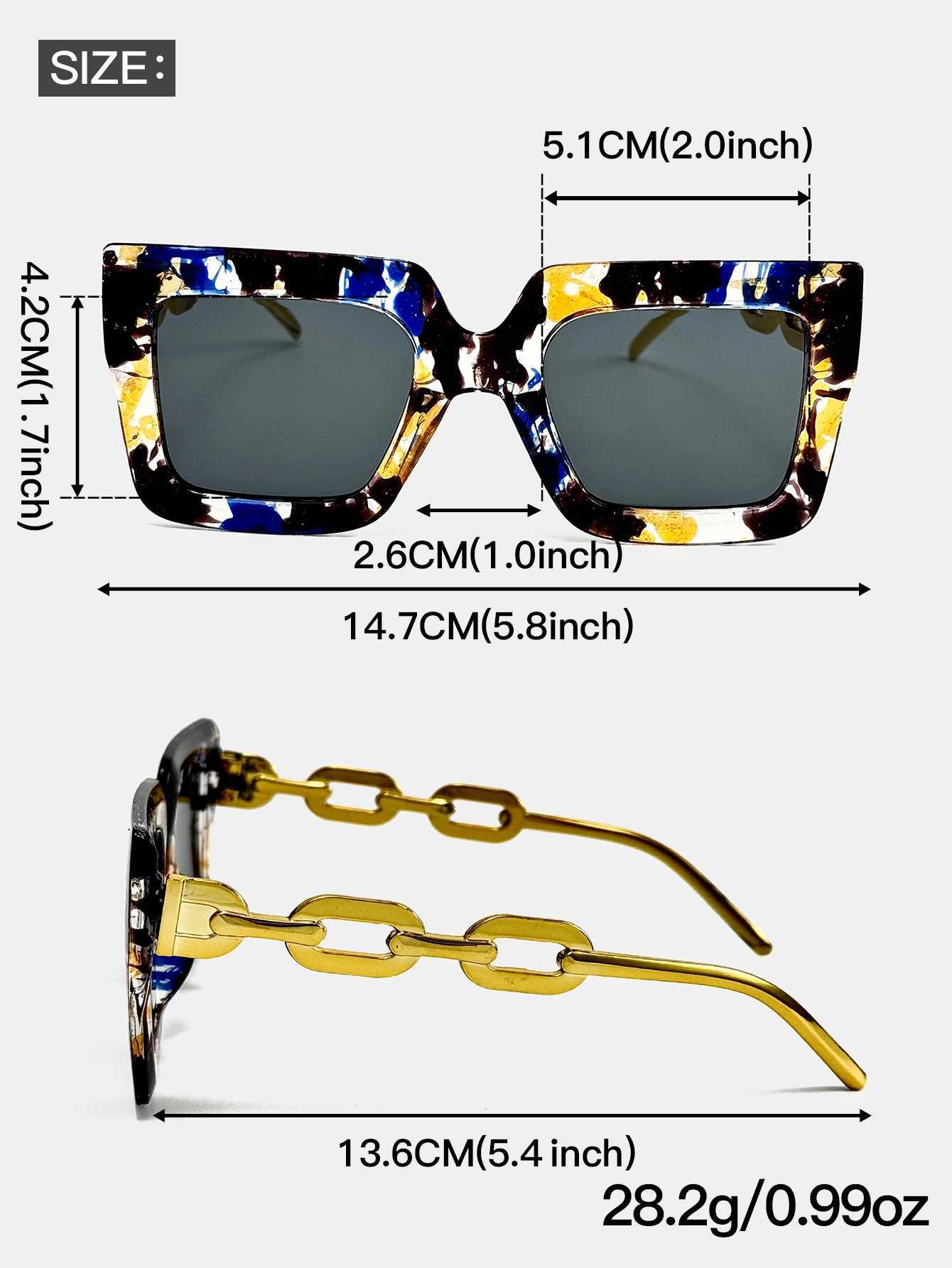 1Pc Fashionable Oversized Square Frame Glasses Fashionable Printed Decorative Glasses Suitable for Daily Wear Decoration Z250614