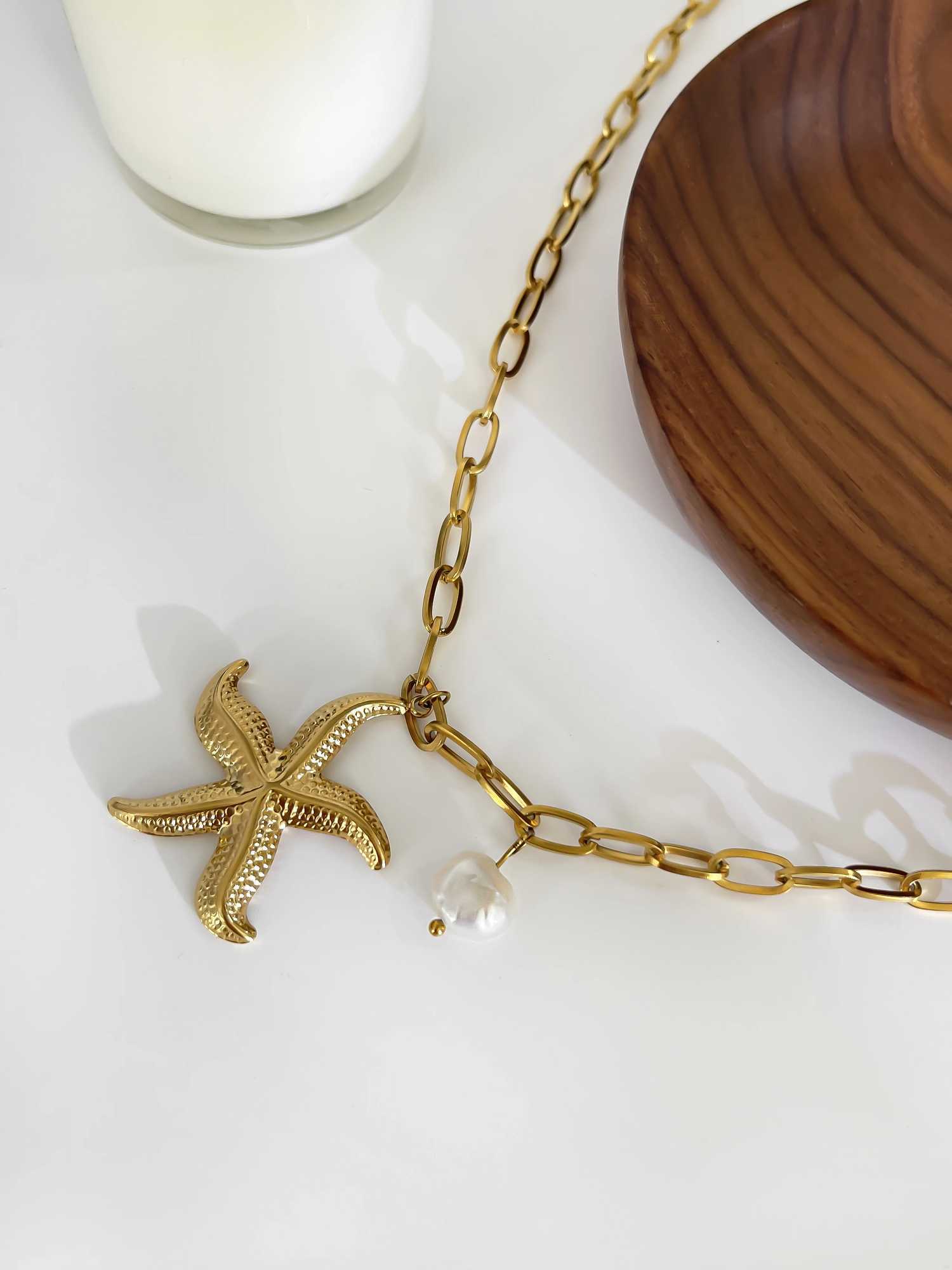 Perisbox 316L Stainless Steel Big Starfish Natural Freshwater Pearl Pendant Necklace for Women Trendy Summer Party Jewelry Gift Z250614