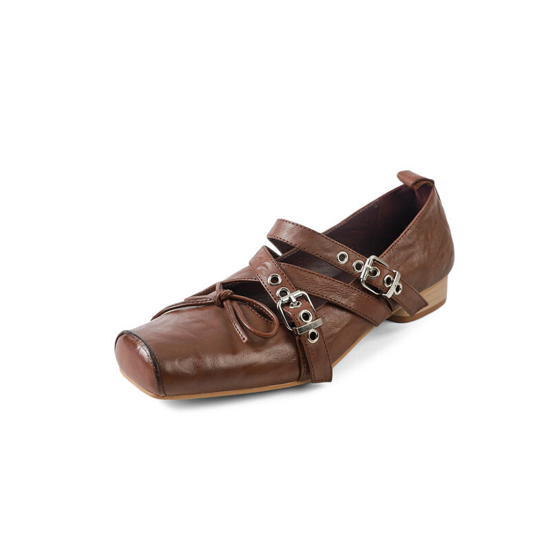 Ddmysheep Ddmysheep Bowknot Ballet Style Square Toe Strap Buckle Single For Women Spring Autumn New Mary Jane Shoes