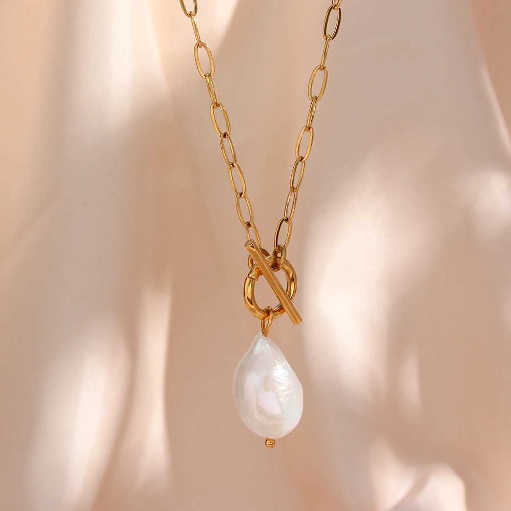 The. Muses Baroque Freshwater Pearl Pendant Stainless Steel Womens Necklace 18K Gold Plated Fashion Jewelry Gift Z250614