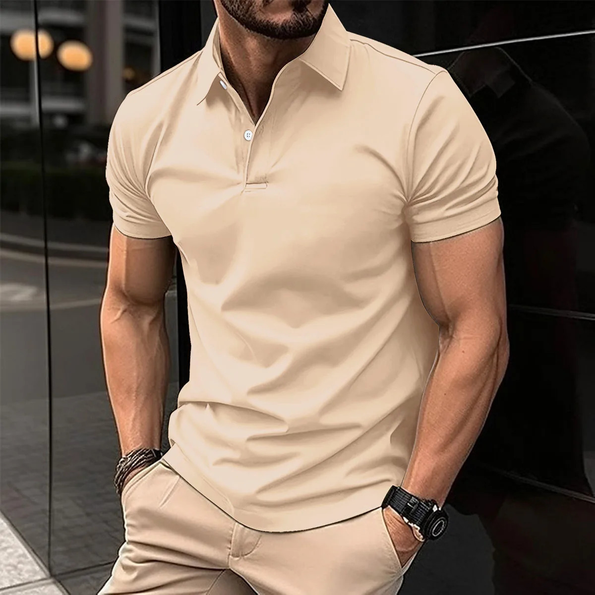 Fashionable Solid Color Button polo T-Shirt For Mens Fashionable Lapel Button Shirt Street clothing Summer Short Sleeved 250529