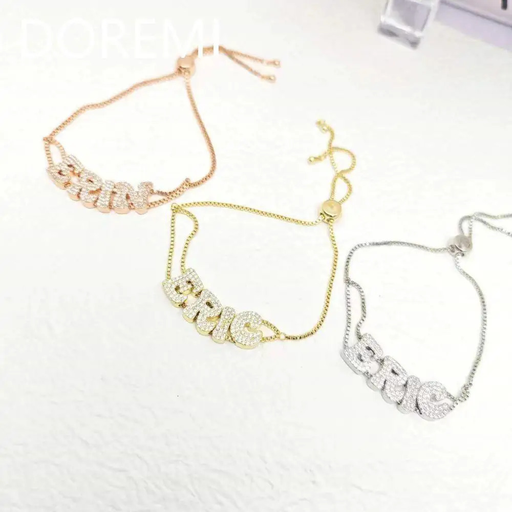DOREMI Crystal Zircon Name Customized Letter Doubel Chain Mesh Dainty Sliding Slider Letter Personalize Name Bracelets 250610
