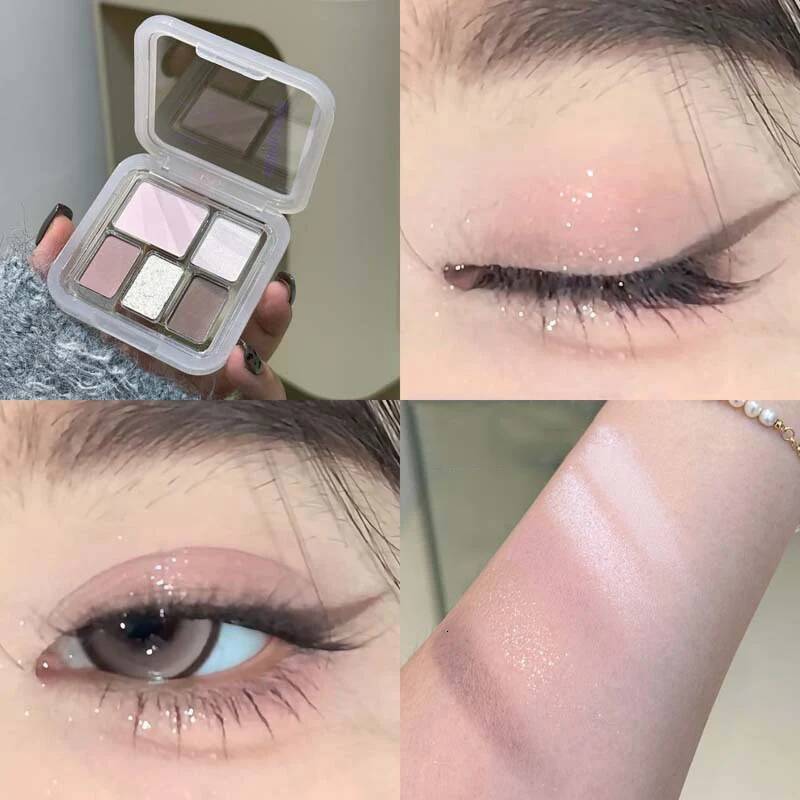 5-color Pearl Highlight Eyeshadow Brighten Palette Glitter Long Lasting Shiny Black Blue Nude Makeup Eyes Cosmetics