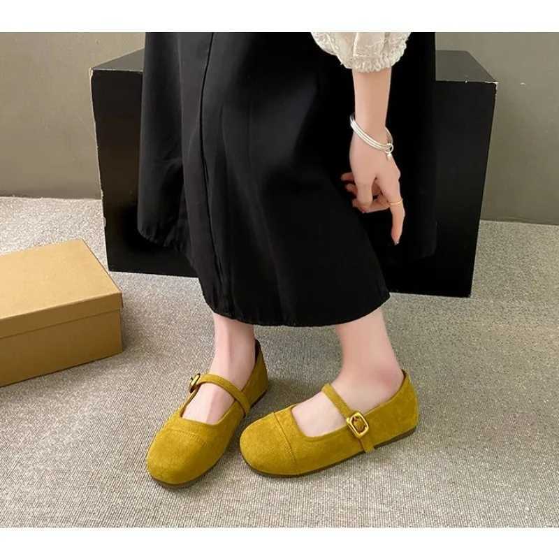 Summer fi buckle shoes womens solid color suede round toe sweet ballet flat shoes womens soft casual comfortable loafers XJ250614