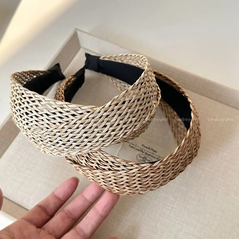 Hollow Straw Weave Headband Vacation Style Headwear Wide Edge Hairband Hair Band Korean Style Bohemian Style Hair Hoop Kids 250610