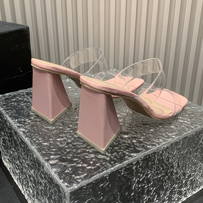 Ddmyoutdoor Fairy Style Transparent Heels Summer New One Strap High Slippers Crystal Chunky Heel Sandals For Women Outdoor Shoes