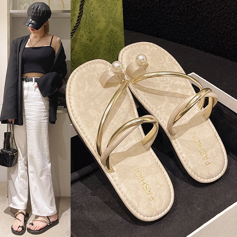 Ddmyoutdoor New Style Flat Slippers For Women Outdoor High End Summer French Toe Post Sandals Niche Beach Fashion Casual Outdoor Shoes