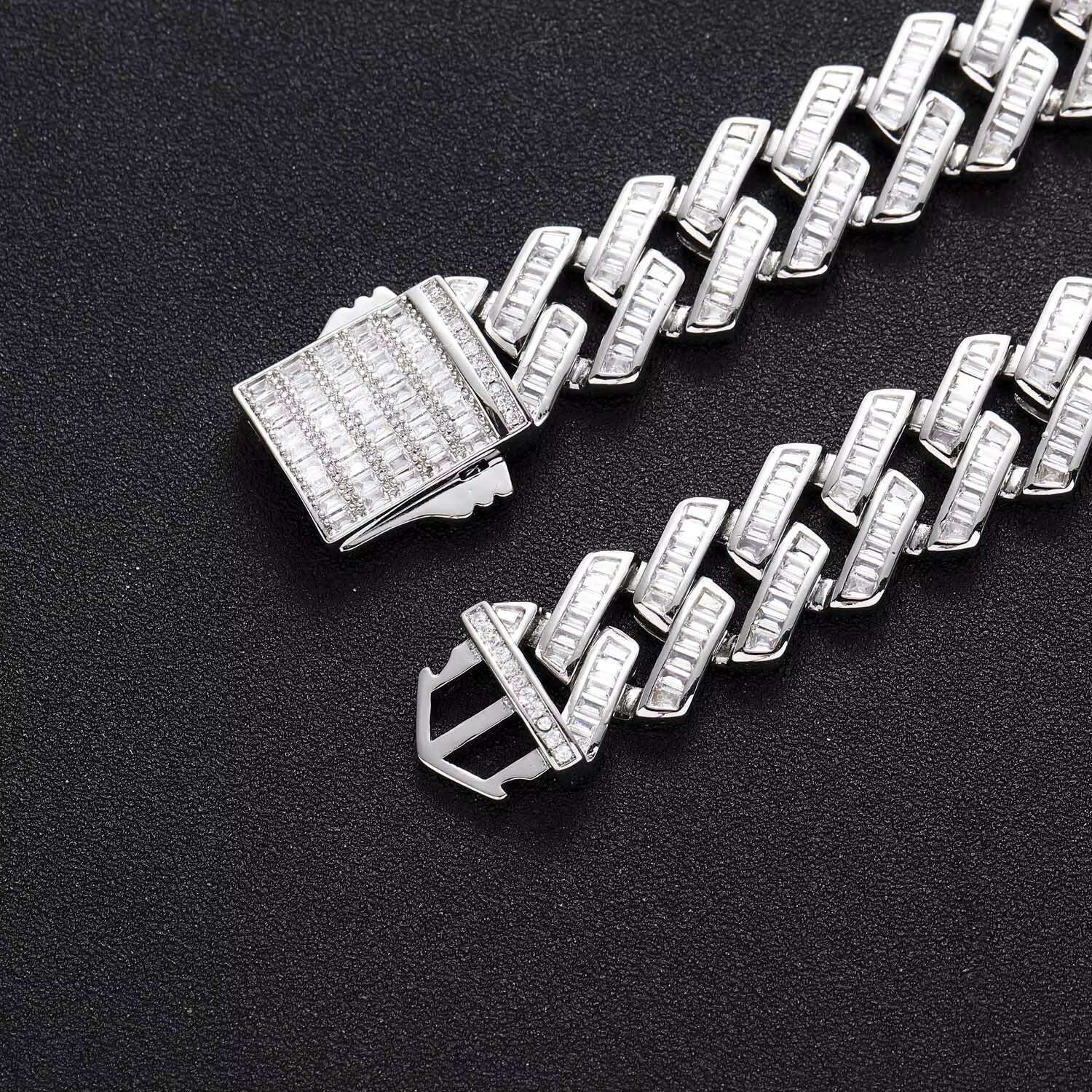 Hot Selling 16MM Moissanite Iced Zircon 925 Sterling Silver Miami Cuban Link Chain Necklace for Men Diamond Bracelets Bangles