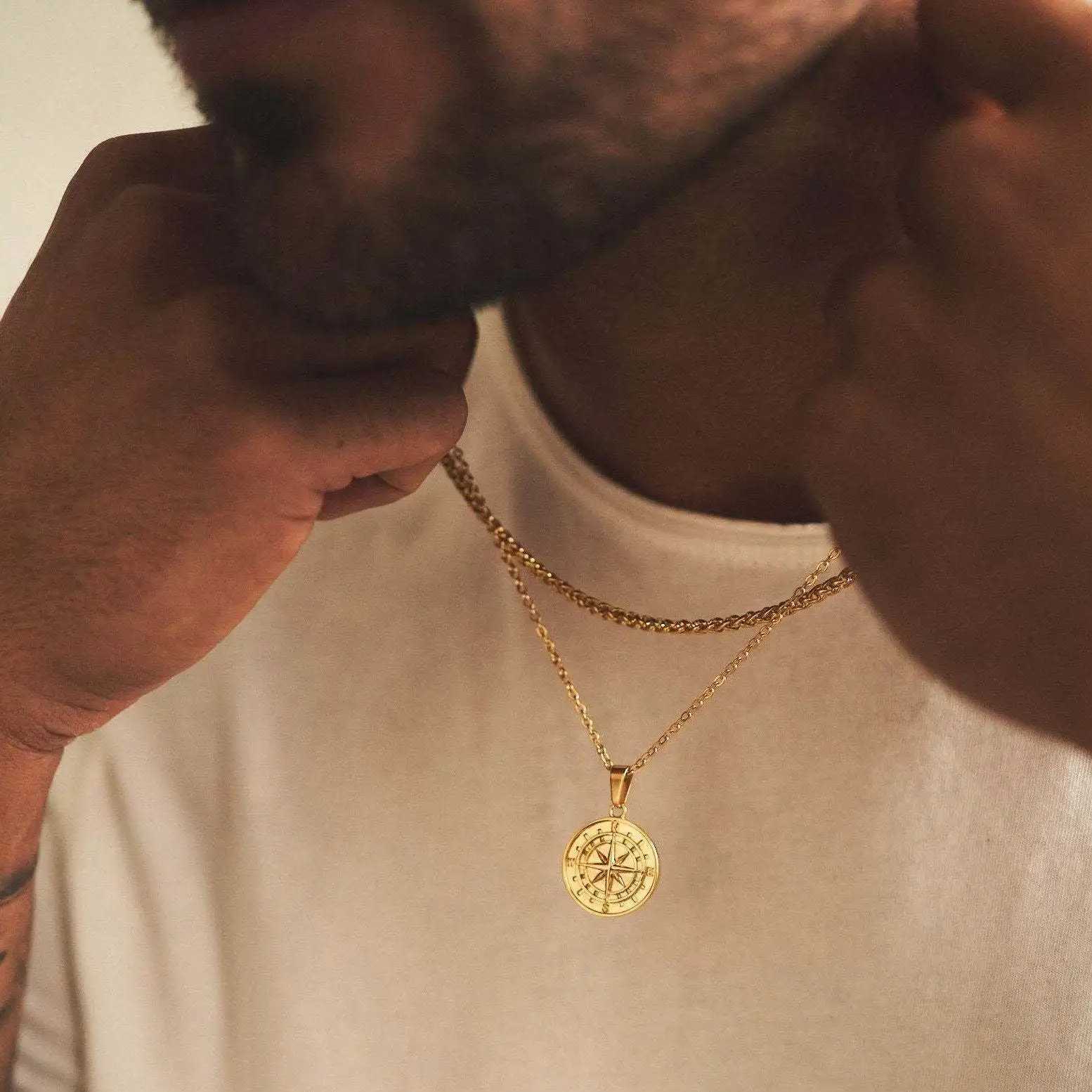 Vnox Compass Necklaces for Men Layering Stacked Cuban Figaro Chain Necklaces Casual Sailing Holiday Stainless Steel Boy Collar Z250614