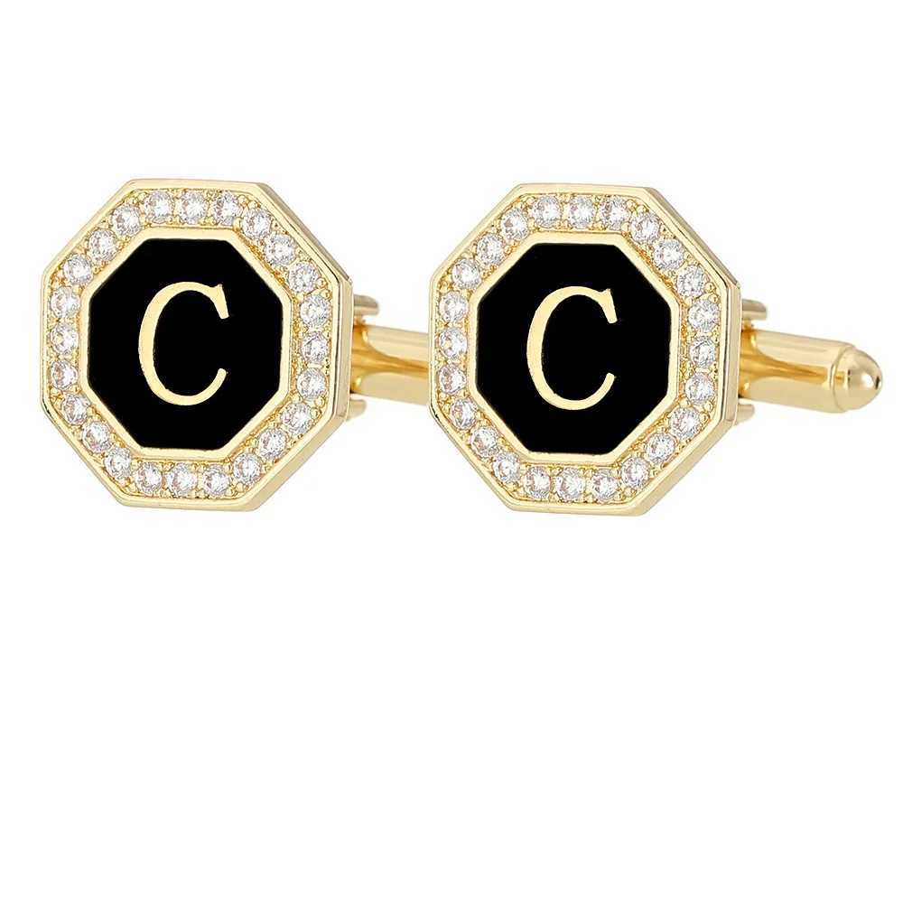Rendy 26-Letter Rhinestone Cufflinks for Men Business Suit Shirt Cuff Links Gold Color Wedding Party Jewelry High Quality XJ250614