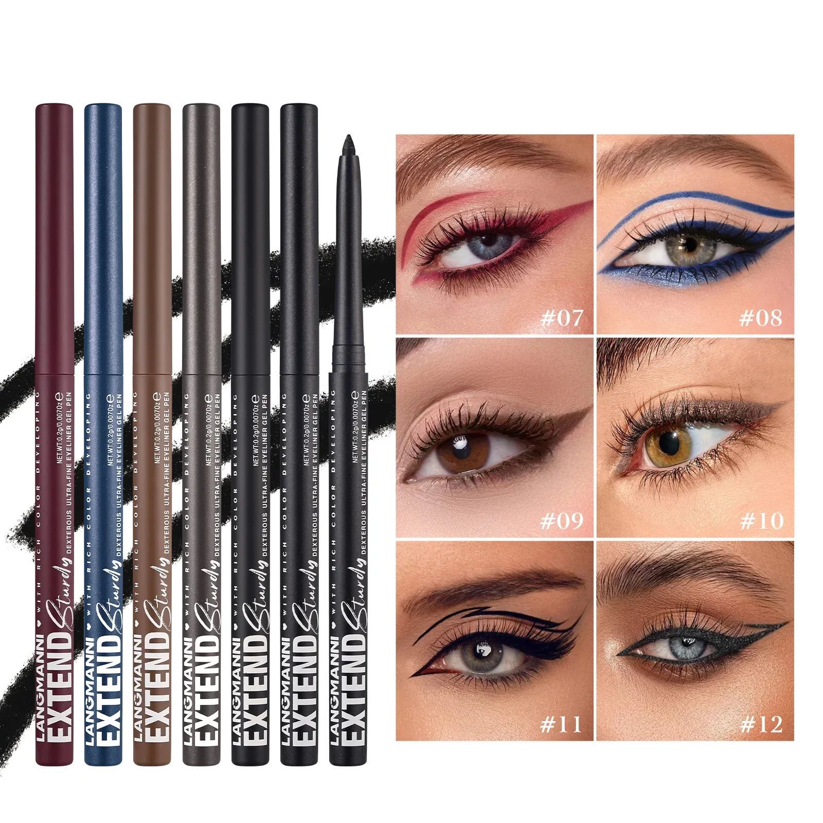 2 in 1 Eye Liner Eye Shadow Pencil Waterproof Lasting 12 Colors Rotating Black Matte Eyeliner Glue Pen Makeup for Eyes Cosmetics 250614