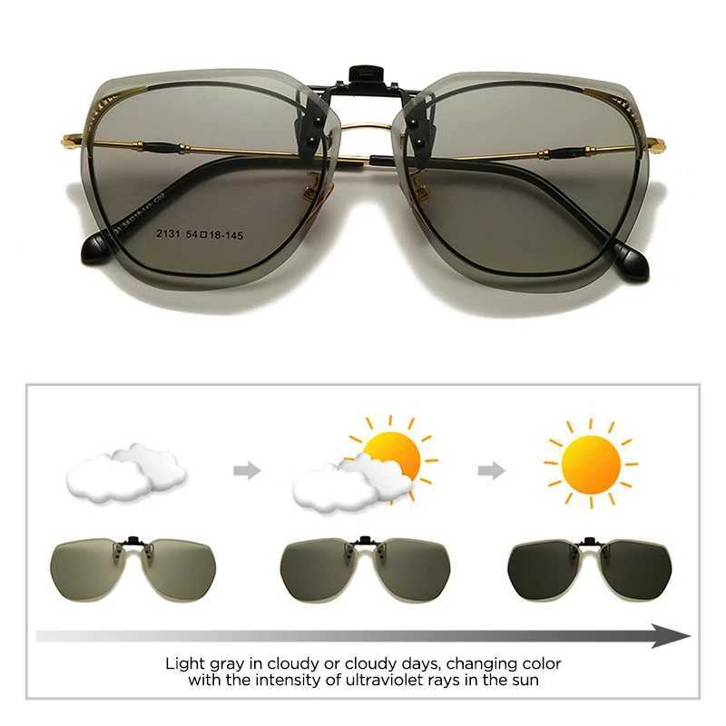 Polarized Clip Sunglasses Men Women Flip Up Photochromic Driving Glasses Mirrored Sun Glasses UV400 Night Vision Fishing Goggle Z250614
