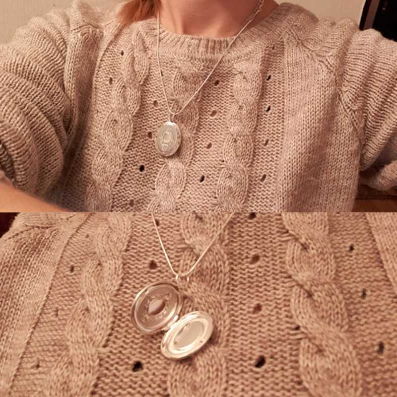 DOTEFFIL 925 Sterling Silver Oval Round Photo Frame Pendant Necklace 18/20-28/30 Inch Snake Chain For Woman Man Wedding Jewelry Z250614