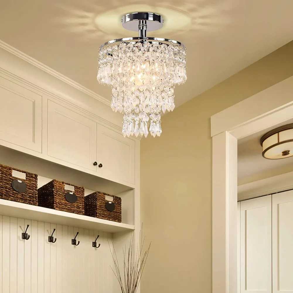 Small crystal pendant light mini crystal 3-layer crystal raindrop lamp embedded ceiling light bedroom hallway living room XJ2500613