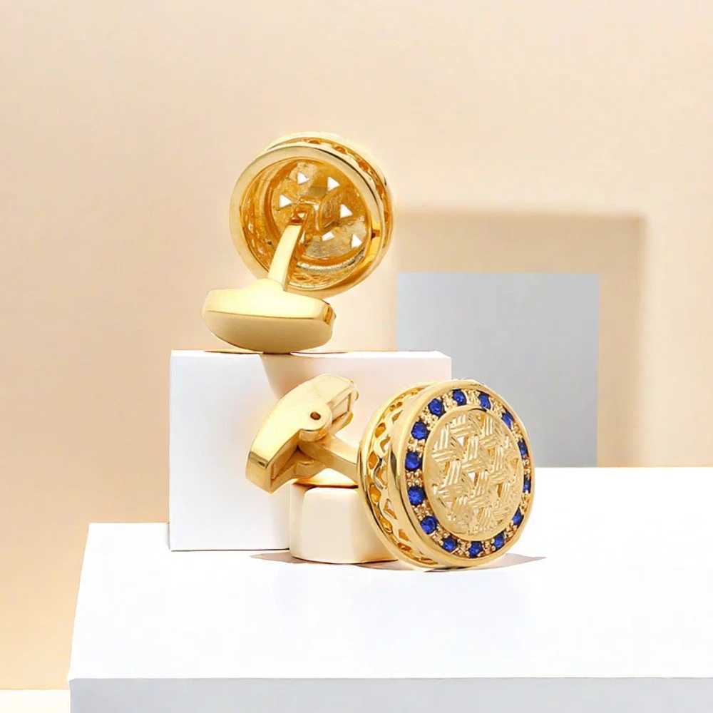 Mens Wedding Blue Rhinestone Cufflinks Golden Fashion Men Business Banquet Formal Wear Suits Buttons New Mens French Cuff Links XJ250614