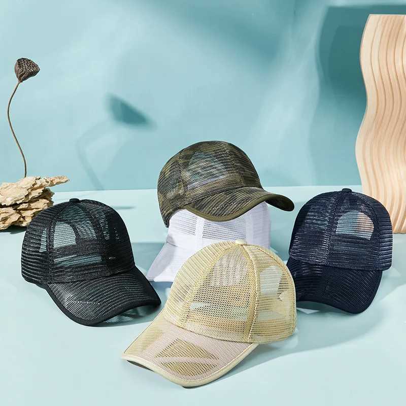 56-62cm Summer Cap for Men Women Net Trucker Hat Mesh Breathable Sports Sun Hat Big Size Baseball Cap Solid Visor Adjustable W250614