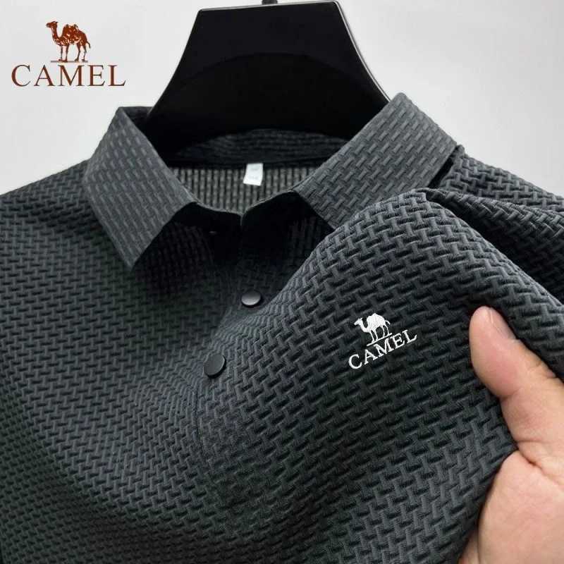 Summer New Mens Embroidered CAMEL Ice Silk Elastic Polo Shirt Fashion Leisure Breathable Cool Short Sleeved T-shirt Top Z250613