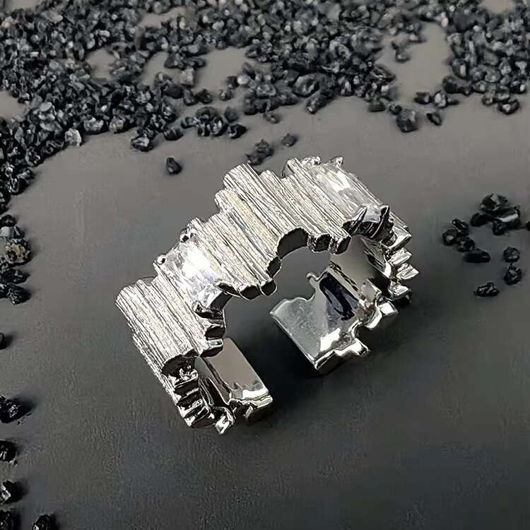 Elegant Irregular Rhodium Plated Twist Carving Opening Adjustable 925 Sterling Silver Broken Ice Moissanite Ring for Unisex