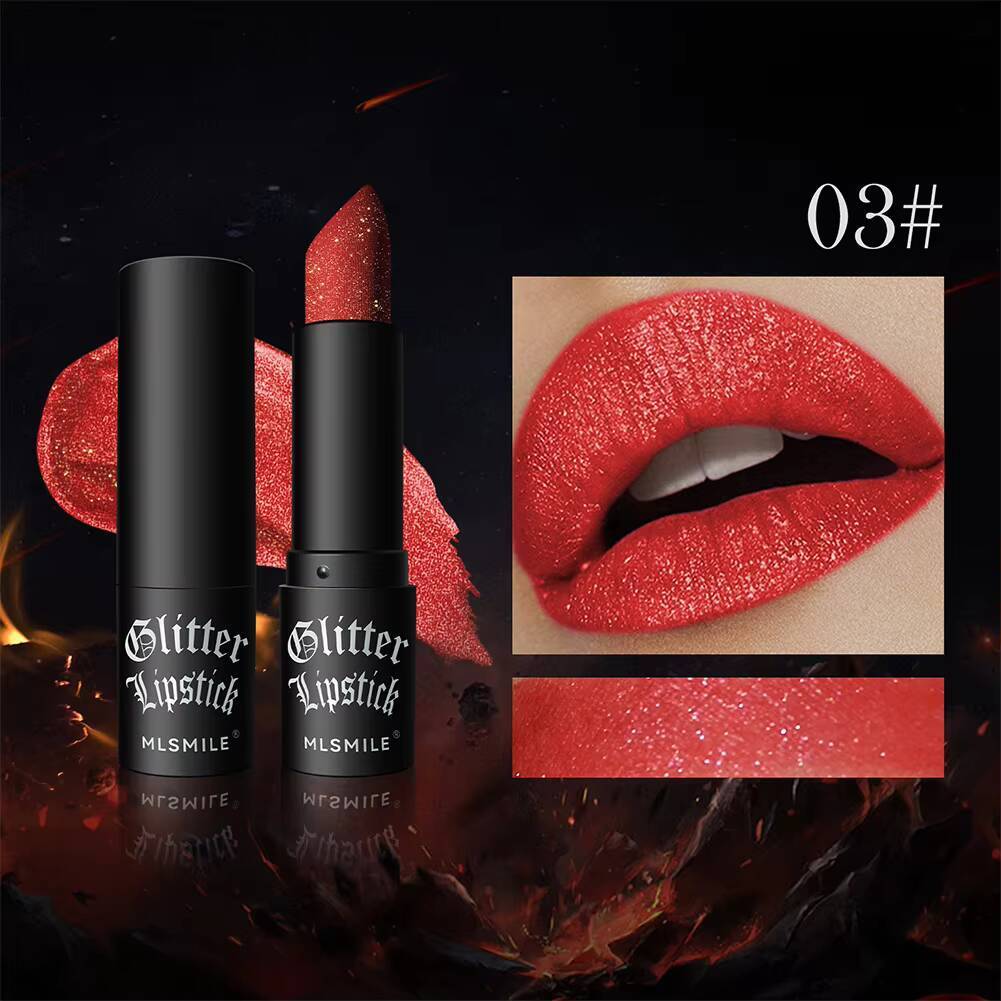 7Colors Glitter Waterproof Long Lasting Diamond Pearlescent Metallic Lipstick Black Lipgloss Women Lips Makeup Cosmetic happy