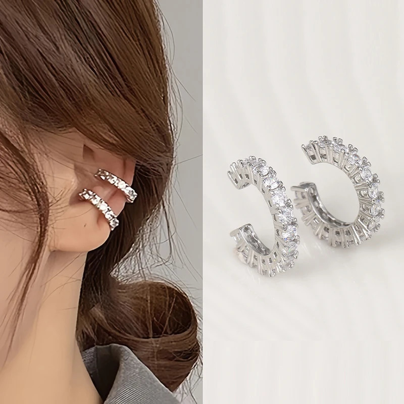 2Pcs Full Rhinestone Zircon Ear Cuff Ear Clip for Women No Pierced C Shape Earcuff Ear Wrap Earcuff Clips Jewelry Gifts 250610