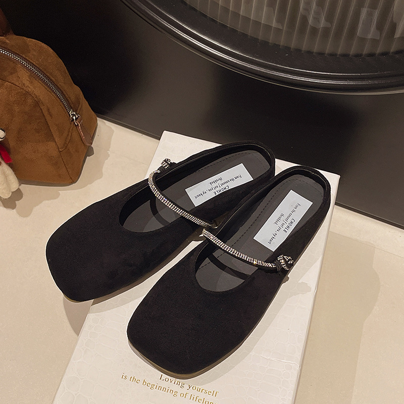 Ddmyoutdoor Evening Breeze Gentle Shallow Mouth Single For Women New Style Rhinestone Shiny Mary Jane Korean Version Grandma Flat Shoes Outdoor Shoes