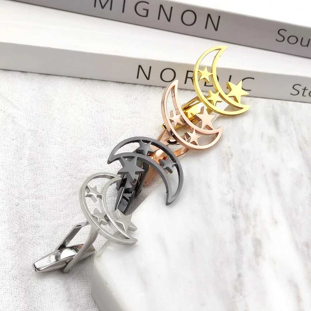 Mens Cufflinks Moon Star Cufflink Personalized Stainless Steel Jewelry French Shirt Cuff Links Groomsmen Wedding Gift Wholesale XJ250614