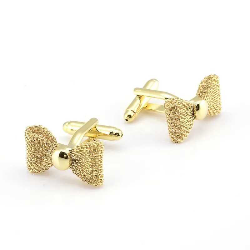 New Trendy Metal Bow Cufflinks Gold Silver Color Business Party Shirts for Cufflinks High Quality Jewelry Men Gifts Accessories XJ250614