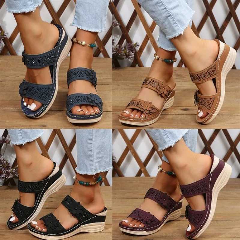 2024 Summer Women Wedge Sandals Premium Orthopedic Open Toe Sandals Vintage Anti-slip Leather Casual Female Platform Shoes Z250614