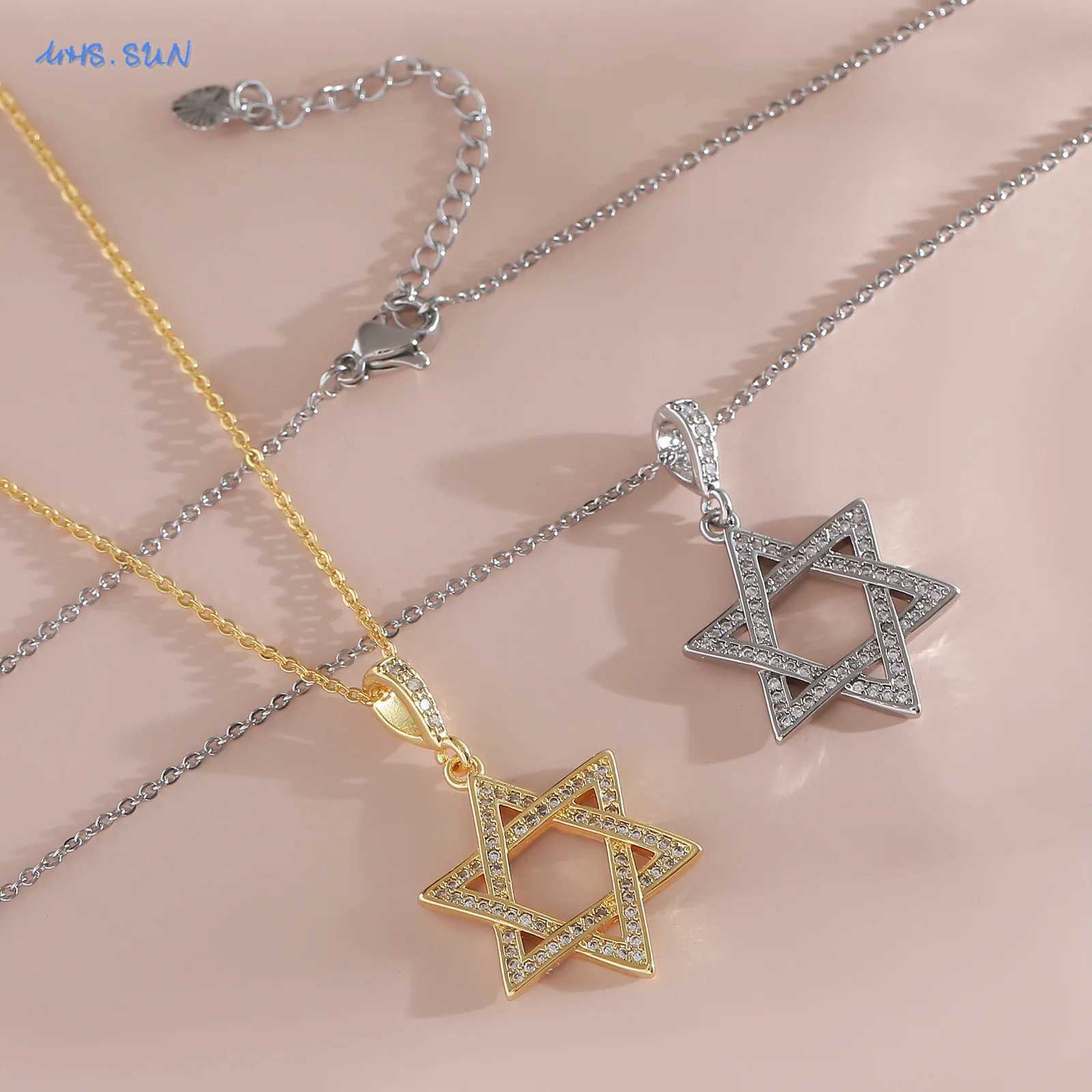 MHS.SUN Luxury Star of David Necklaces for Women Men Fashion Hollow Hexagonal Star Pendant Chain Necklace Judaica Je Jewelry Z250614