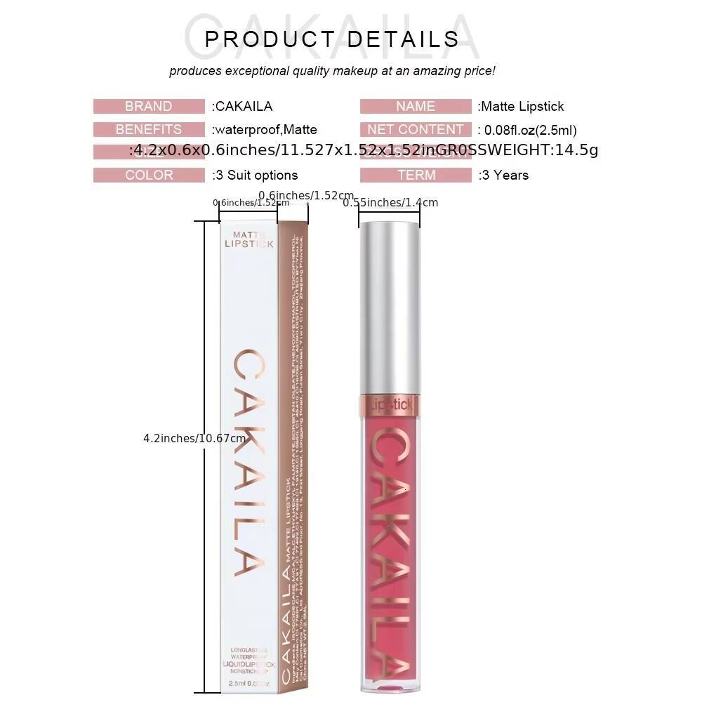 1 Pcs Waterproof Lip Gloss Lipstick Set - Nude, Dark Brown & Matte Red Shades, Long-Lasting 24-Hour Wear, Suitable for All Skin happy