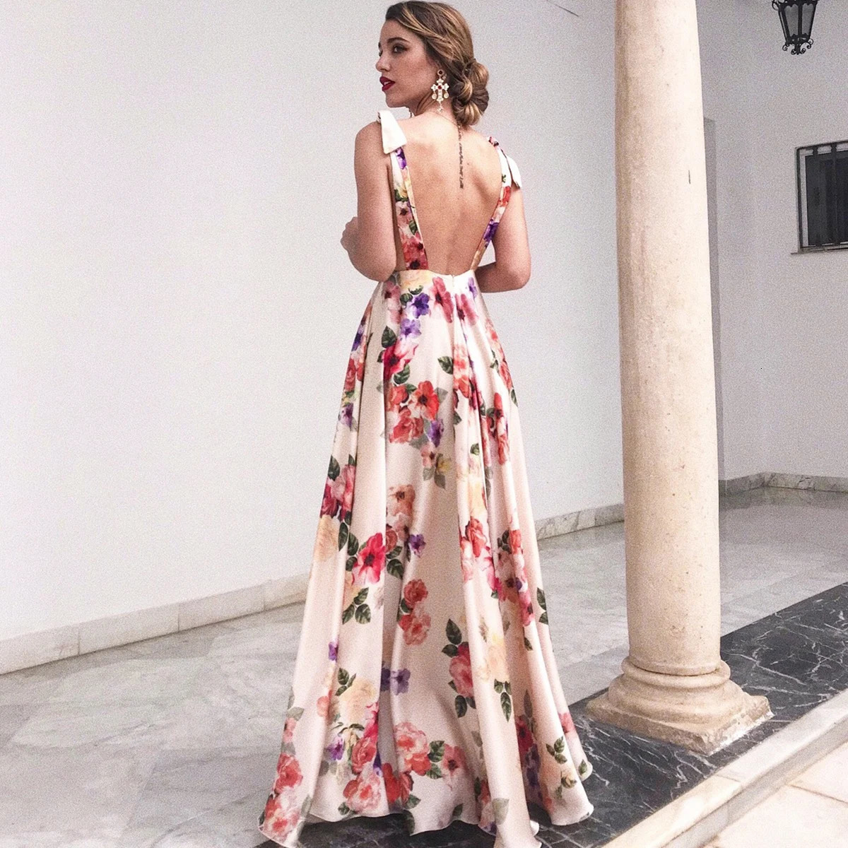 Boho style long dress Beach holiday halter maxi print Summer slip womens dress 250611