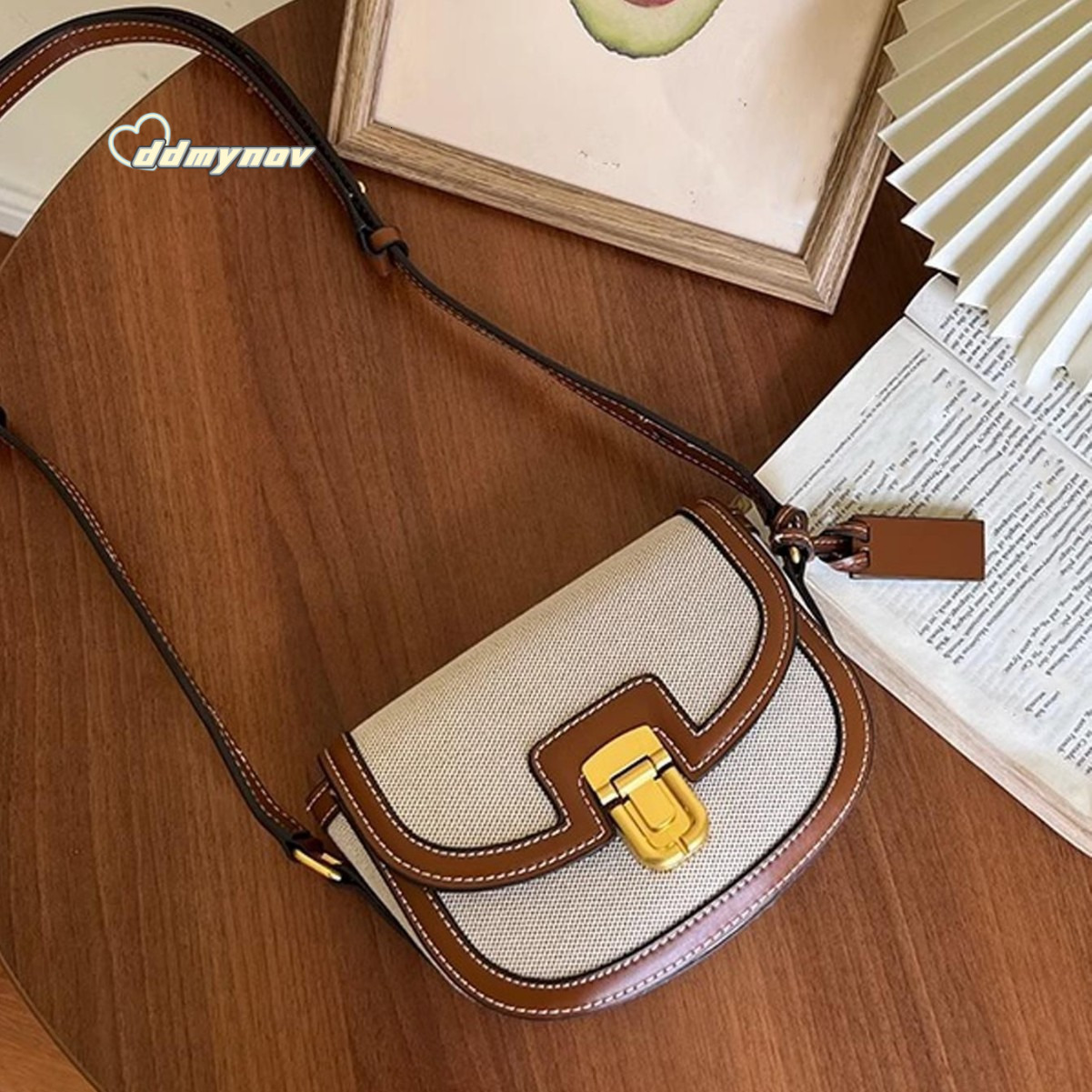2025 New Spring Summer Beach Color Block Canvas Saddle Versatile Ins Style Shoulder Crossbody Bag ddmynov