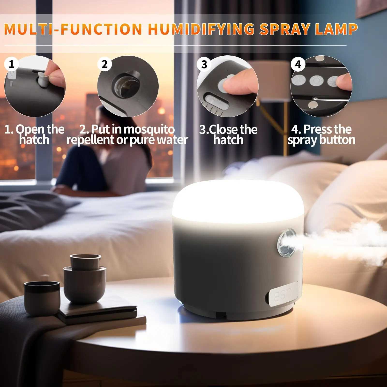 LED Camping Lantern Rechargeable 3000mAh Camping Tent Light with Fan 4 Light Modes Spray Function Mini Light with Magnetic B W250613