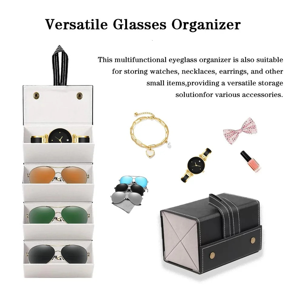 Portable Glasses Case Cover PU Leather 5 Pairs of Sunglasses Holder Box Eyeglasses Storage Box Magnet Switch PU Bag 250610